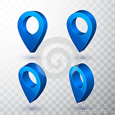 3d map pointer. Blue navigator symbol isolated on transparent background. Vector illustration Vector Illustration
