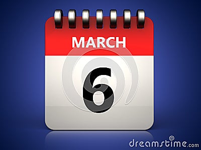 3d 6 march calendar Cartoon Illustration