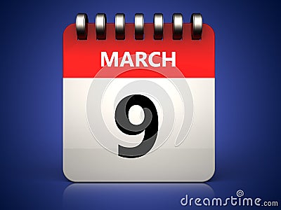 3d 9 march calendar Cartoon Illustration