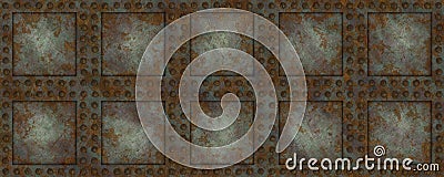 3d material steampunk grunge metal panel block with rusty texture Stock Photo