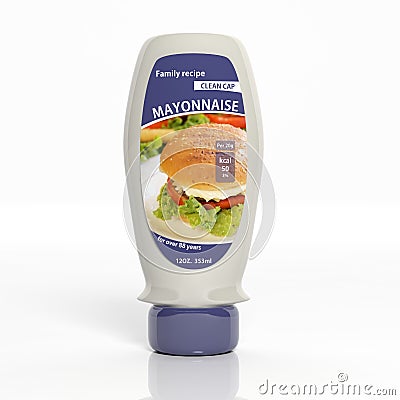 3D mayonnaise plastic white bottle Stock Photo