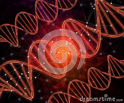 3D medical background with DNA strands, connecting lines and dot Stock Photo