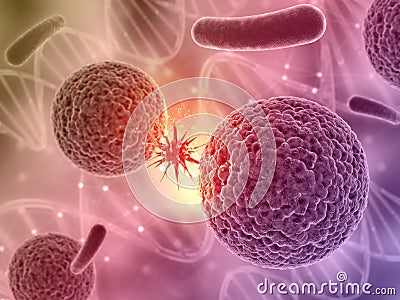 3D medical background with a virus cell attacking another Stock Photo