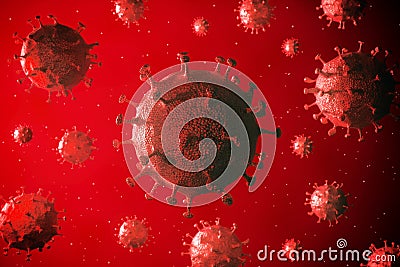 3d medical illustration of deadly Corona virus in red background Cartoon Illustration