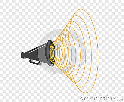 3D megaphone hailer, talking loudly to turn. Sound waves are directed. Vector design element, icon on isolated background. Vector Illustration