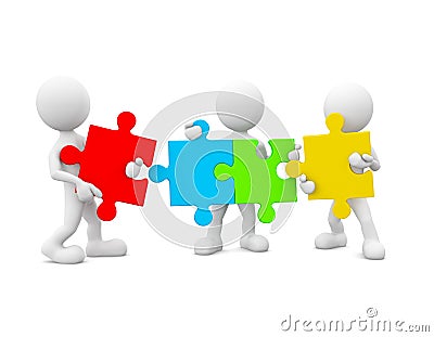 3D Men Holding Colourful Jigsaw Stock Photo