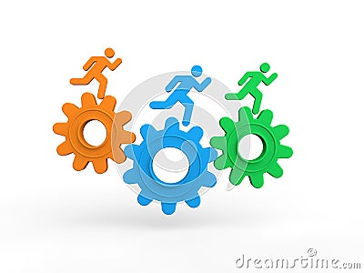 3d men running on gears Stock Photo