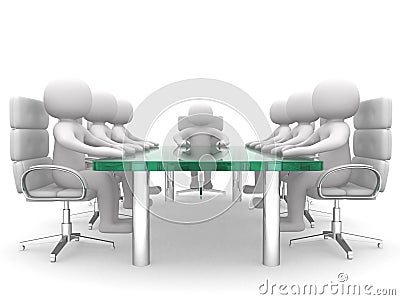 3D men sitting at a table and having business meeting Stock Photo