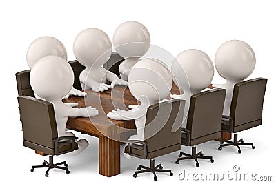 3d men sitting at a table and having business meeting.3D illustration. Cartoon Illustration