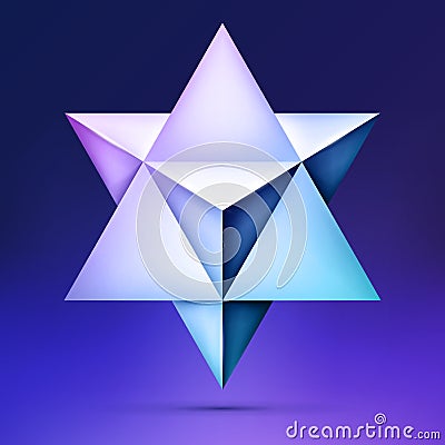 3d Merkaba, esoteric crystal, sacral geometry shape, volume star on dark background, mesh form, abstract vector object Vector Illustration