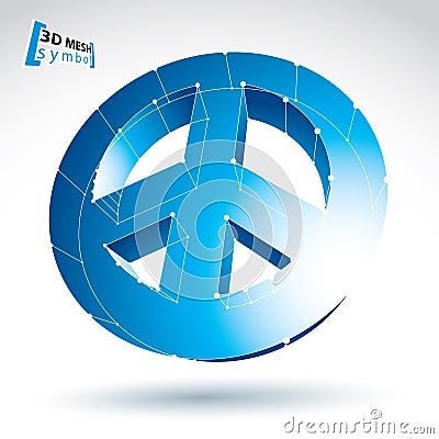 3d mesh blue peace icon isolated on white background Vector Illustration