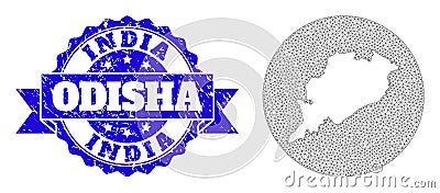 2D Mesh Circle Subtracted Map of Odisha State with Scratched Seal Stock Photo