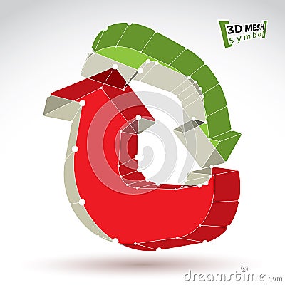3d mesh update sign isolated on white background, lattice colorful renew icon, dimensional tech refresh symbol with white connect Vector Illustration