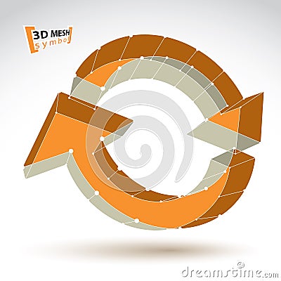 3d mesh update sign isolated on white background, lattice colorful reuse icon, yellow dimensional tech refresh symbol, clear Vector Illustration