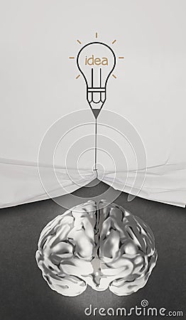 3d metal brain on paper Stock Photo