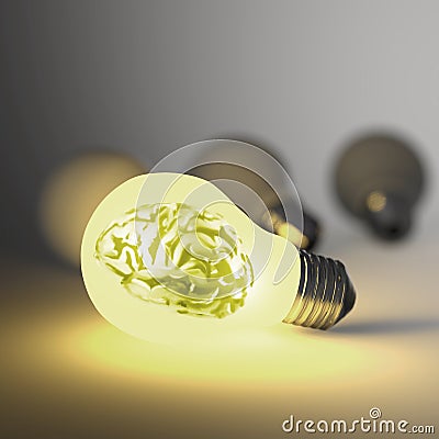 3d metal human brain in a light bulb Stock Photo