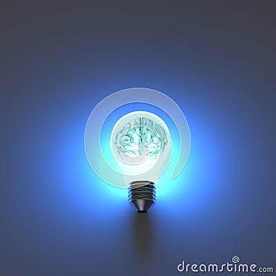 3d metal human brain in a lightbulb Stock Photo
