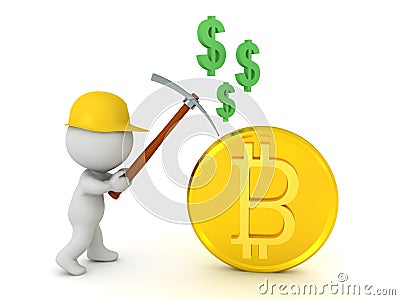 3D Miner mining money out of bitcoin Stock Photo