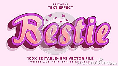 3d Minimal Gradient Bestie Editable Text Effect Design Template, Effect Saved In Graphic Style Vector Illustration