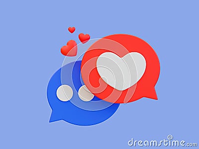 3d minimal lovely chatting icon. romantic online conversation. make a love concept. message icon with a heart icon. 3d rendering Cartoon Illustration