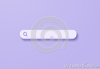 3D minimal search bar or magnifying glass in blank search bar on pastel background. Search bar design element on web browser. 3d Cartoon Illustration