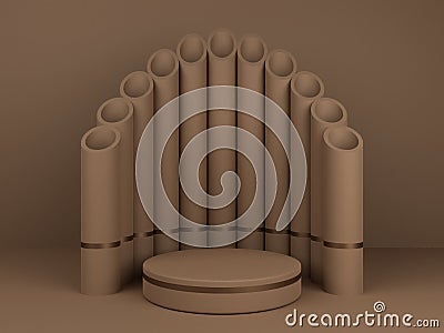 3D minimalist brown podium. 3D render podium for product display with minimalist concept. Soft colors scene with geometric shape. Stock Photo