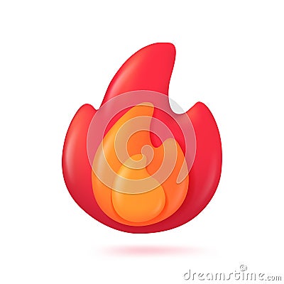 3D minimalist flame glossy finish. Cartoon fire that burns until it generates heat energy. 3D Vector Illustration Vector Illustration