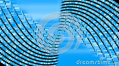 3D mirror swirling spiral on black background. Animation. Abstract twisting spiral of duplicated squares plunges into Stock Photo