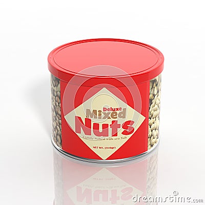 3D mixed nuts in can Stock Photo