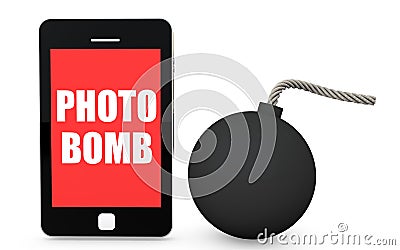 3d mobile phone photo bomb concept Stock Photo