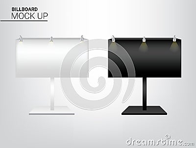 3D Mock up Realistic Billboard Display POP for Brand Sale Marketing Promotion with Metallic Spotlight Lamp Template Vector Illustration