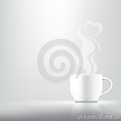 3D Mock up Realistic a cup of coffee, tea or hot milk for Drink product with heart smoke Abstract Background Vector Illustration