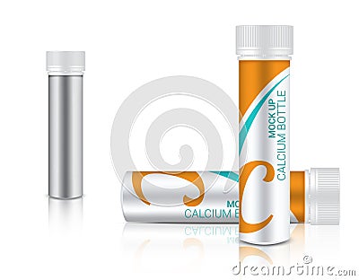 3D Mock up Realistic Medicine Bottle for Calcium and vitamin pill on white Background Illustration Vector Illustration