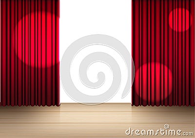 3D Mock up Realistic Open Red Curtain on Wooden Stage or Cinema for Show, Concert or Presentation background illustration Vector Illustration