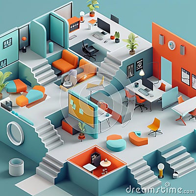 3D Model Abstract Art of Collaborative abstract open office ecosystem fostering crossdisciplinary innovation Stock Photo