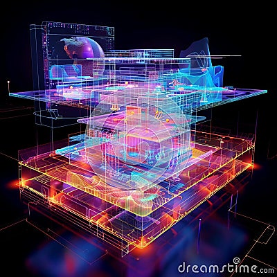 3D Model Abstract Art of Cuttingedge holographic abstract global weather prediction visualization system Stock Photo