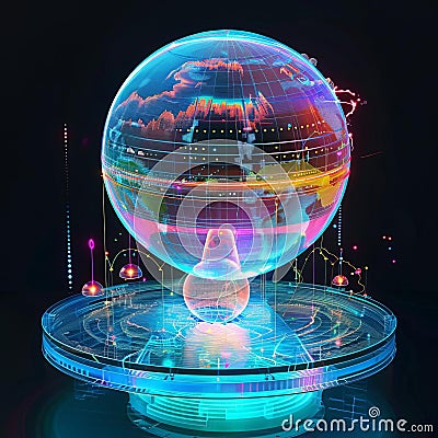 3D Model Abstract Art of Cuttingedge holographic abstract global weather prediction visualization system Stock Photo