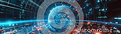3D Model Abstract Art of Cuttingedge holographic abstract global weather prediction visualization system Stock Photo