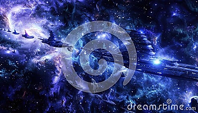 3D Model Abstract Art of Deep space exploratory abstract celestial armada navigating interstellar wonders and nebulae Stock Photo