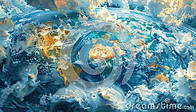 3D Model Abstract Art of Dynamic abstract global weather visualization system with climateprojections Stock Photo