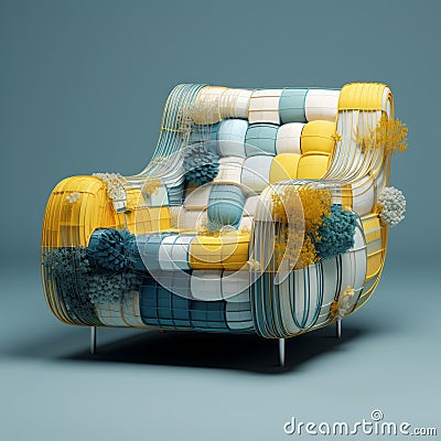 Colorful Patchwork Seat In Teal And Yellow - Abstract Photorealistic Design Stock Photo