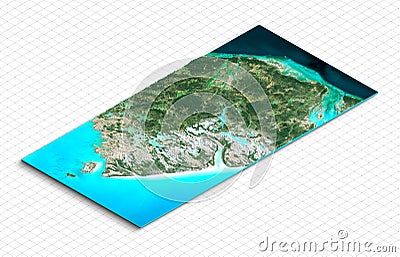 3d model of the Bahamas Island. Isometric map virtual terrain 3d Stock Photo