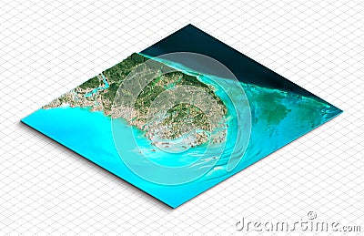 3d model of the Bahamas Island. Isometric map virtual terrain 3d Stock Photo