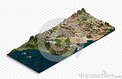 3d model of California USA. Isometric map virtual terrain 3d Stock Photo
