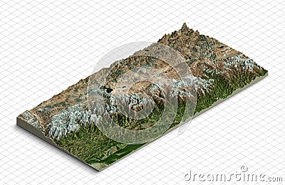 3d model of the Everest mountain, Nepal. Isometric map virtual terrain 3d Stock Photo
