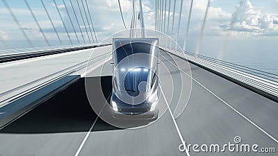 3d model of futuristic electric truck on the bridge. Electric automobile. 3d rendering. Stock Photo