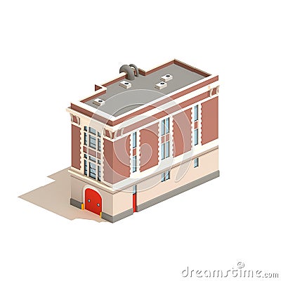 3d model isometric fire station isolated on white background Stock Photo