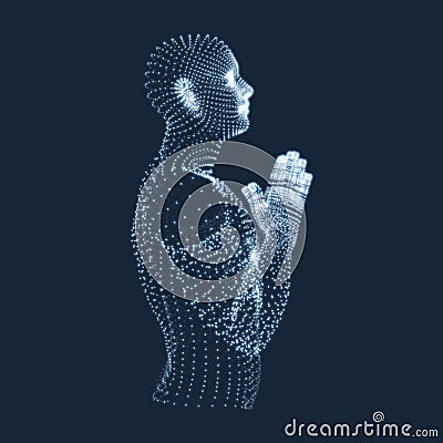 3D Model of Man. Man who prays. Concept for Religion, Worship, Love and Spirituality. Vector Illustration