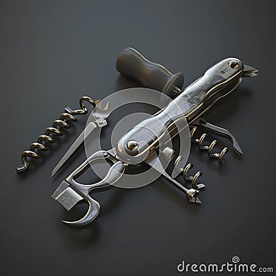 3D model of Multitool bottle opener with additional functionality and accessories Stock Photo