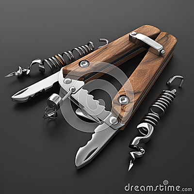 3D model of Multitool bottle opener with additional functionality and accessories Stock Photo